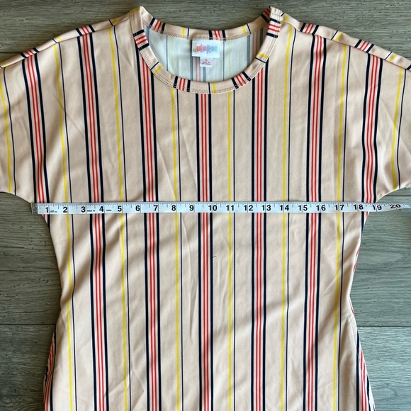 LuLaRoe Marly Short Sleeve Multicolor Striped Knee Length Midi Dress Size Small - Picture 9 of 11